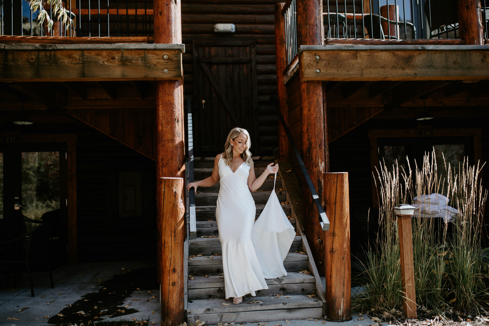 Rustic Inn Wyoming Wedding First Look with Bride and Groom