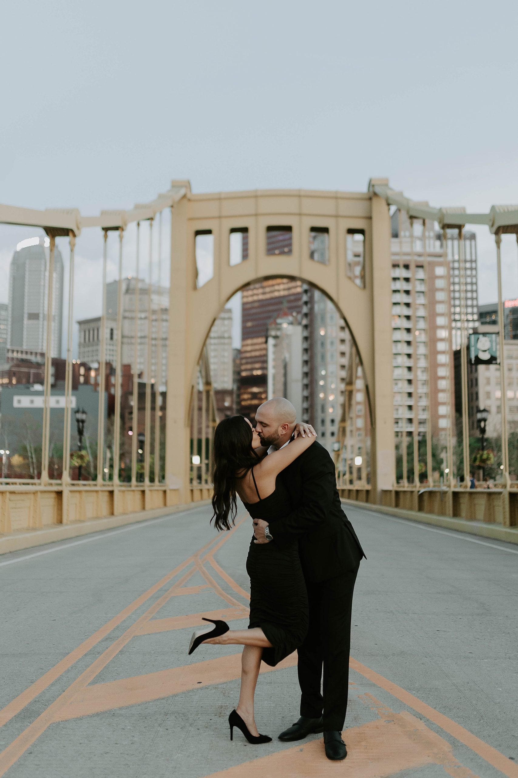 engagement photo ideas, Roberto Clemente Bridge 6th Street Bridge Pittsburgh