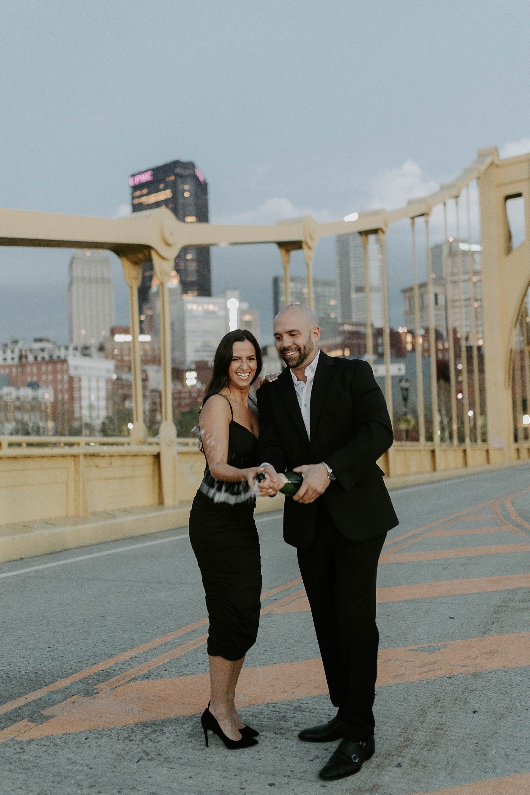 engagement photo ideas, Roberto Clemente Bridge 6th Street Bridge Pittsburgh
