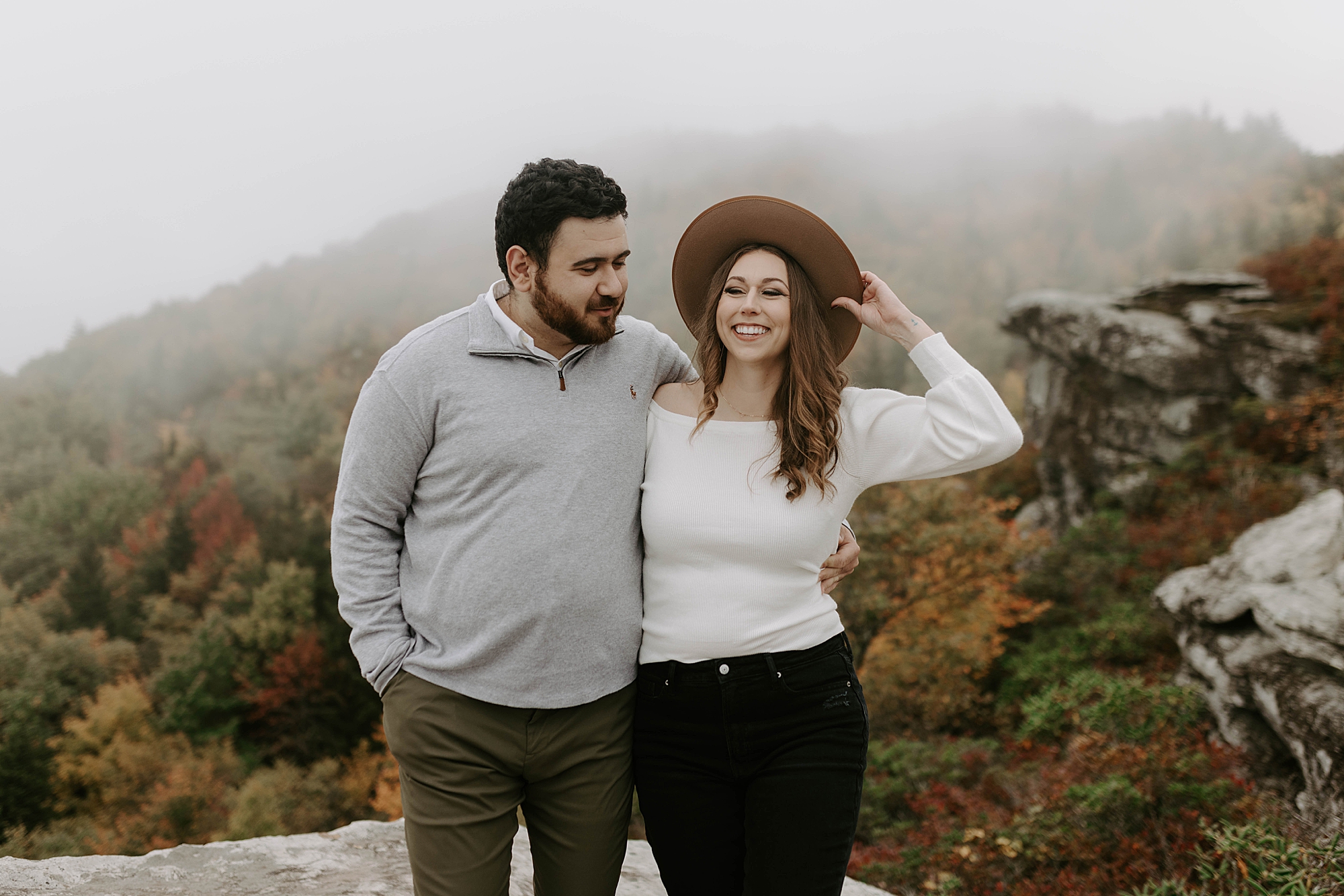 winter engagement photos, Mariah Treiber Photography, Asheville + Boone NC engagement locations, Rough Ridge Overlook