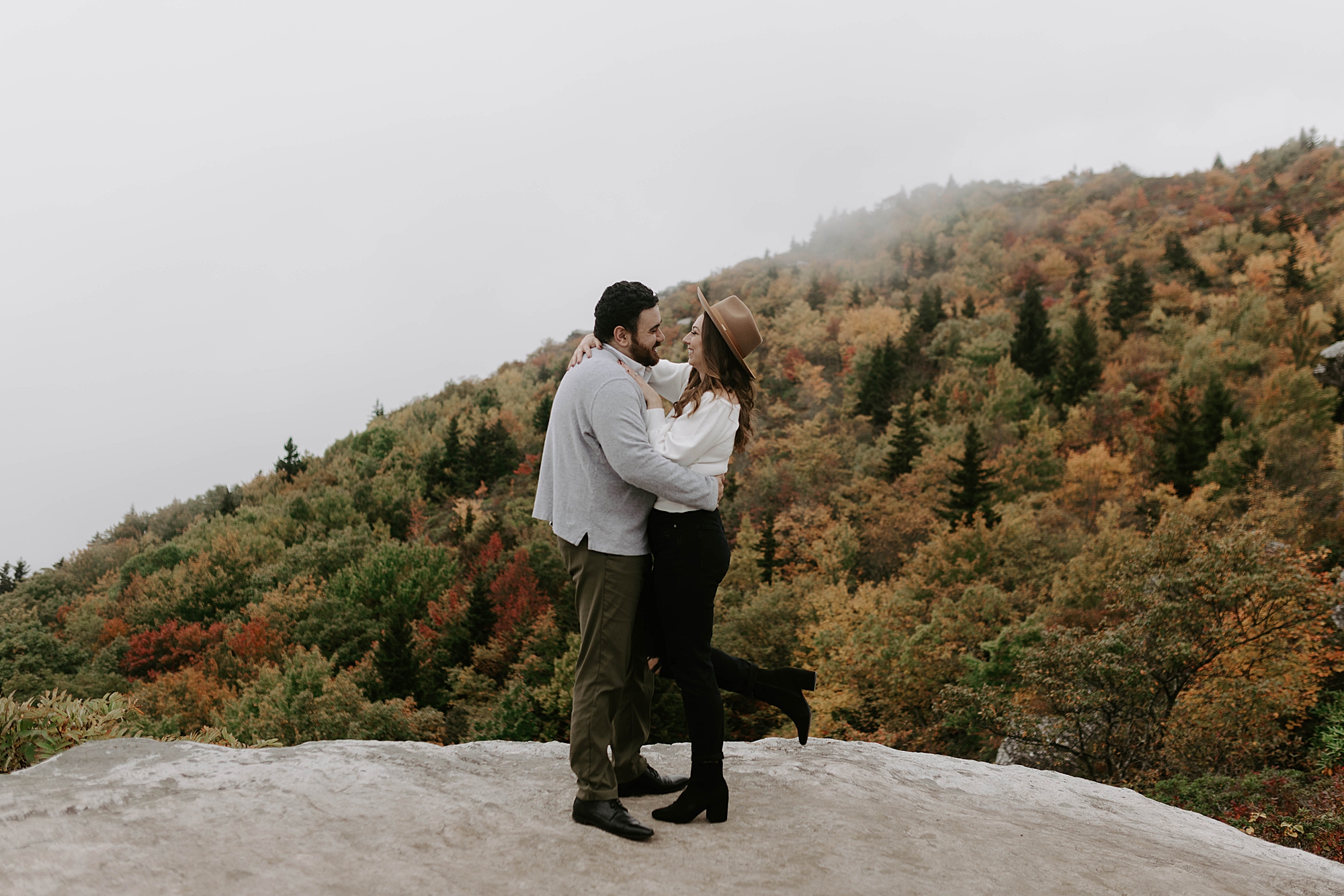 winter engagement photos, Mariah Treiber Photography, Asheville + Boone NC engagement locations, Rough Ridge Overlook
