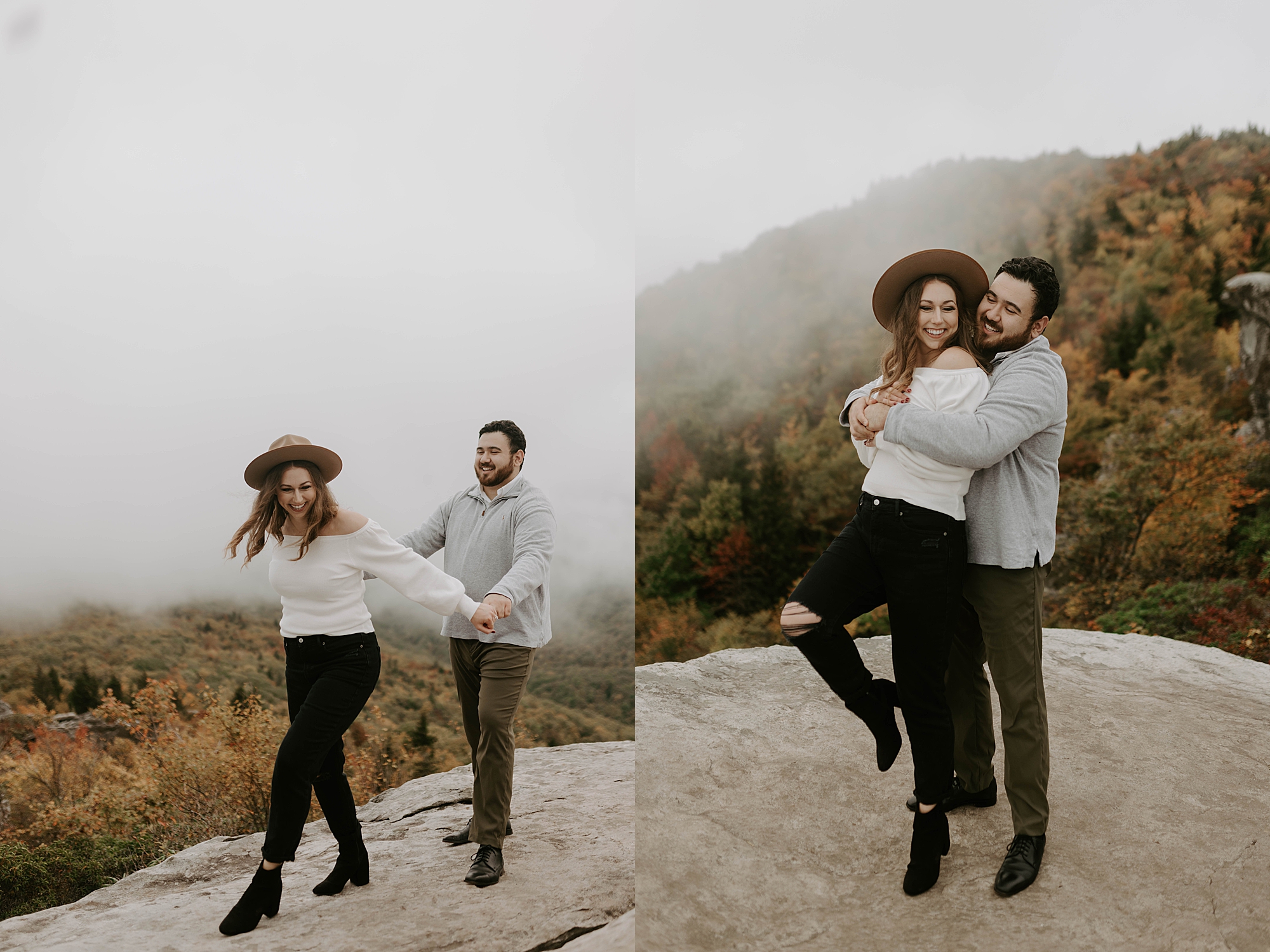 winter engagement photos, Mariah Treiber Photography, Asheville + Boone NC engagement locations, Rough Ridge Overlook