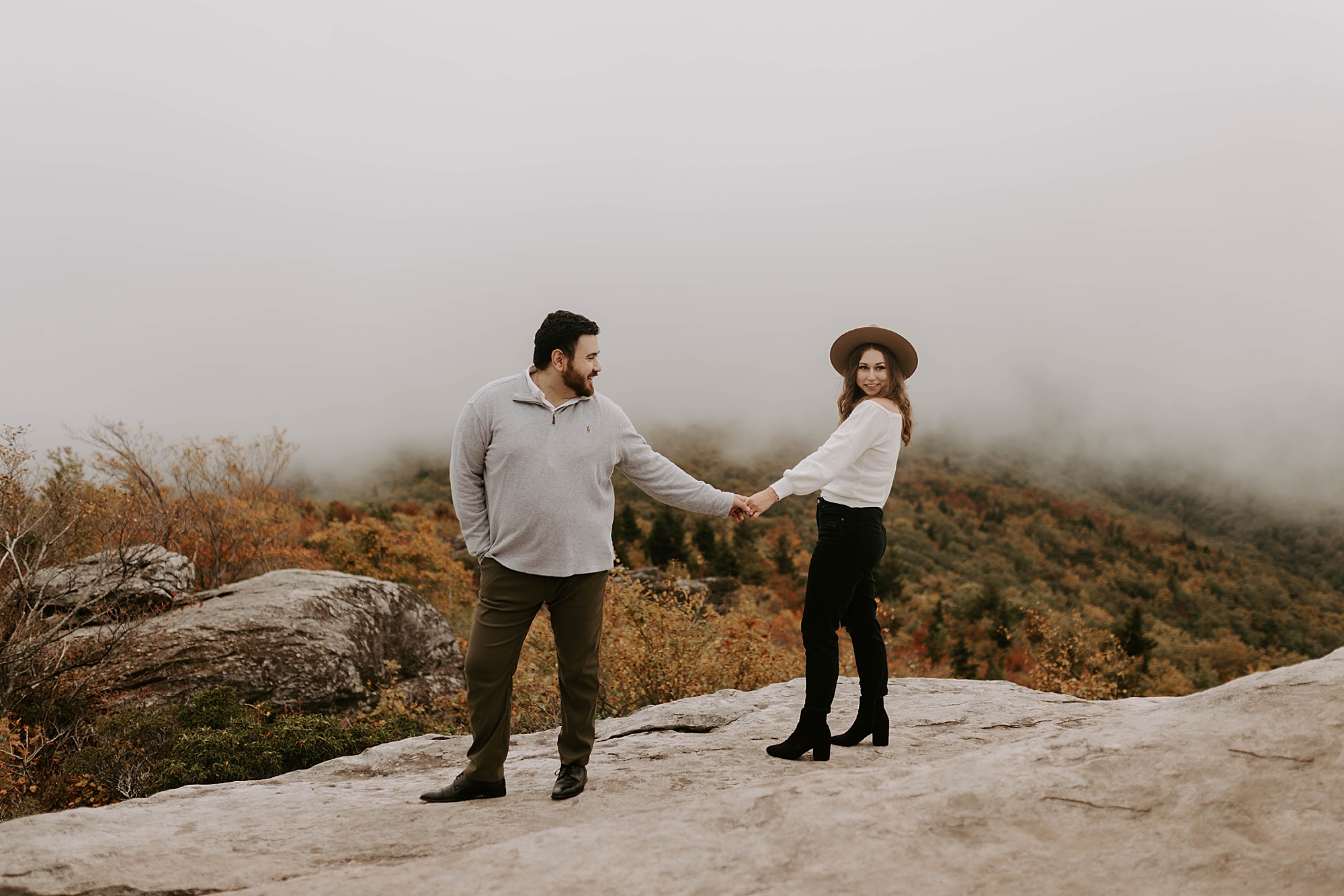 winter engagement photos, Mariah Treiber Photography, Asheville + Boone NC engagement locations, Rough Ridge Overlook