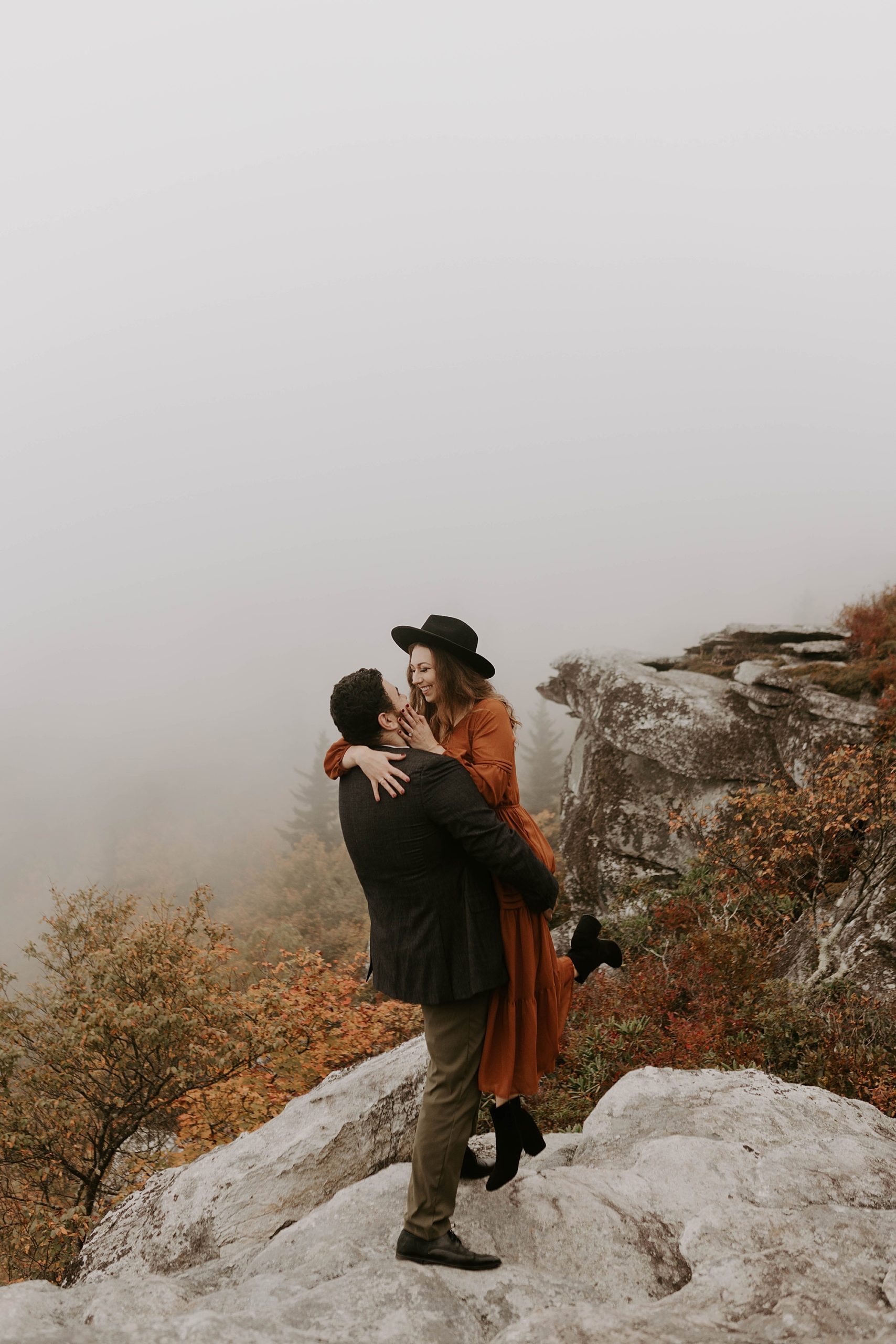 winter engagement photos, Mariah Treiber Photography, Asheville + Boone NC engagement locations, Rough Ridge Overlook