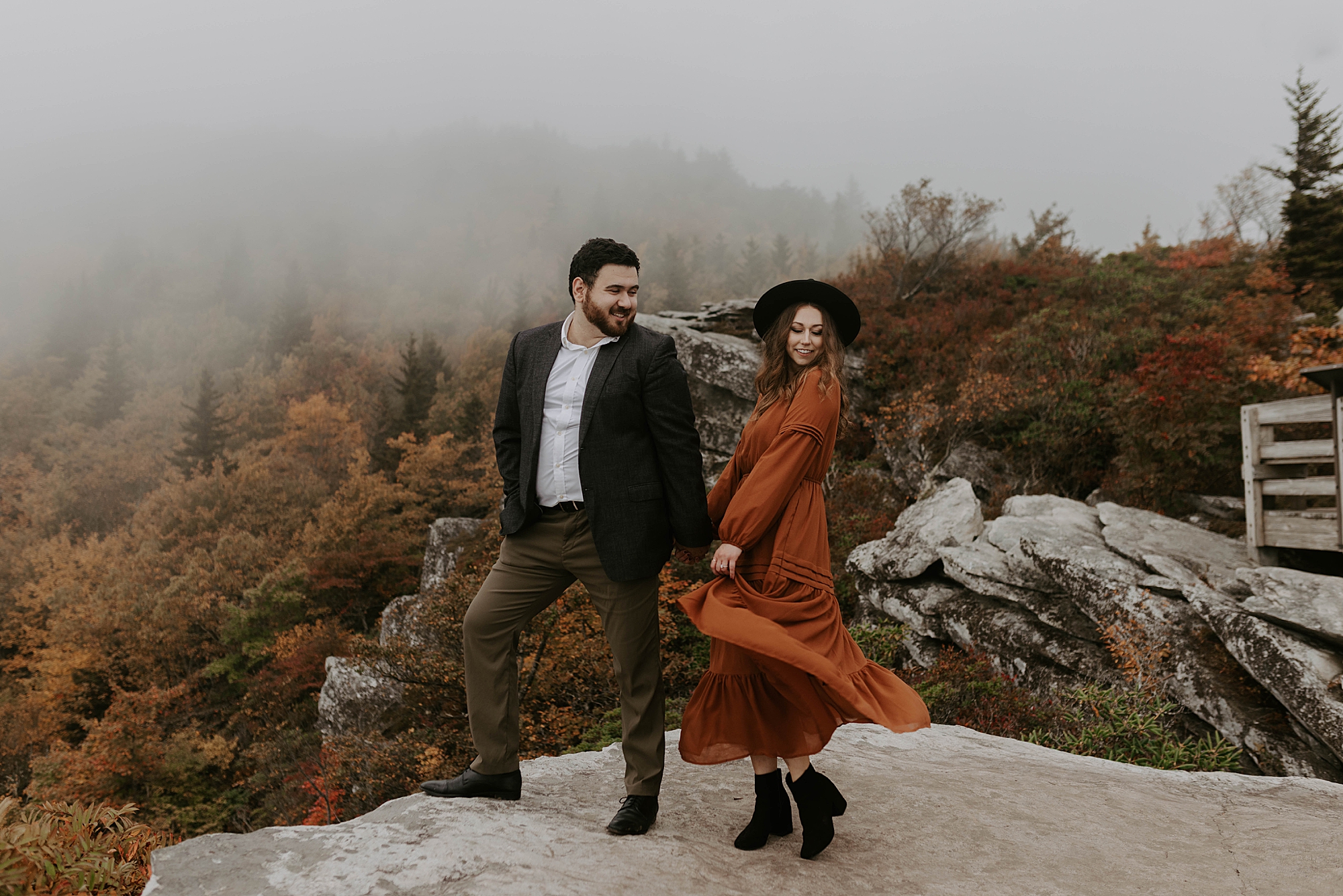 winter engagement photos, Mariah Treiber Photography, Asheville + Boone NC engagement locations, Rough Ridge Overlook