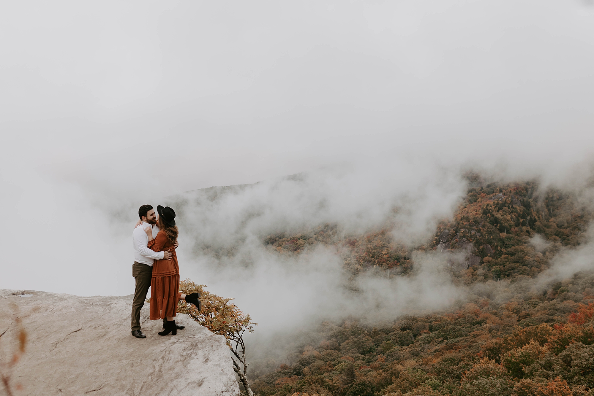winter engagement photos, Mariah Treiber Photography, Asheville + Boone NC engagement locations, Rough Ridge Overlook