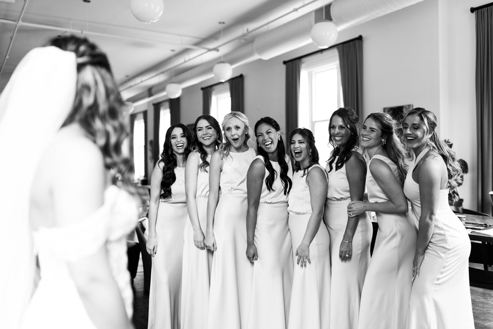 first look with bridesmaids