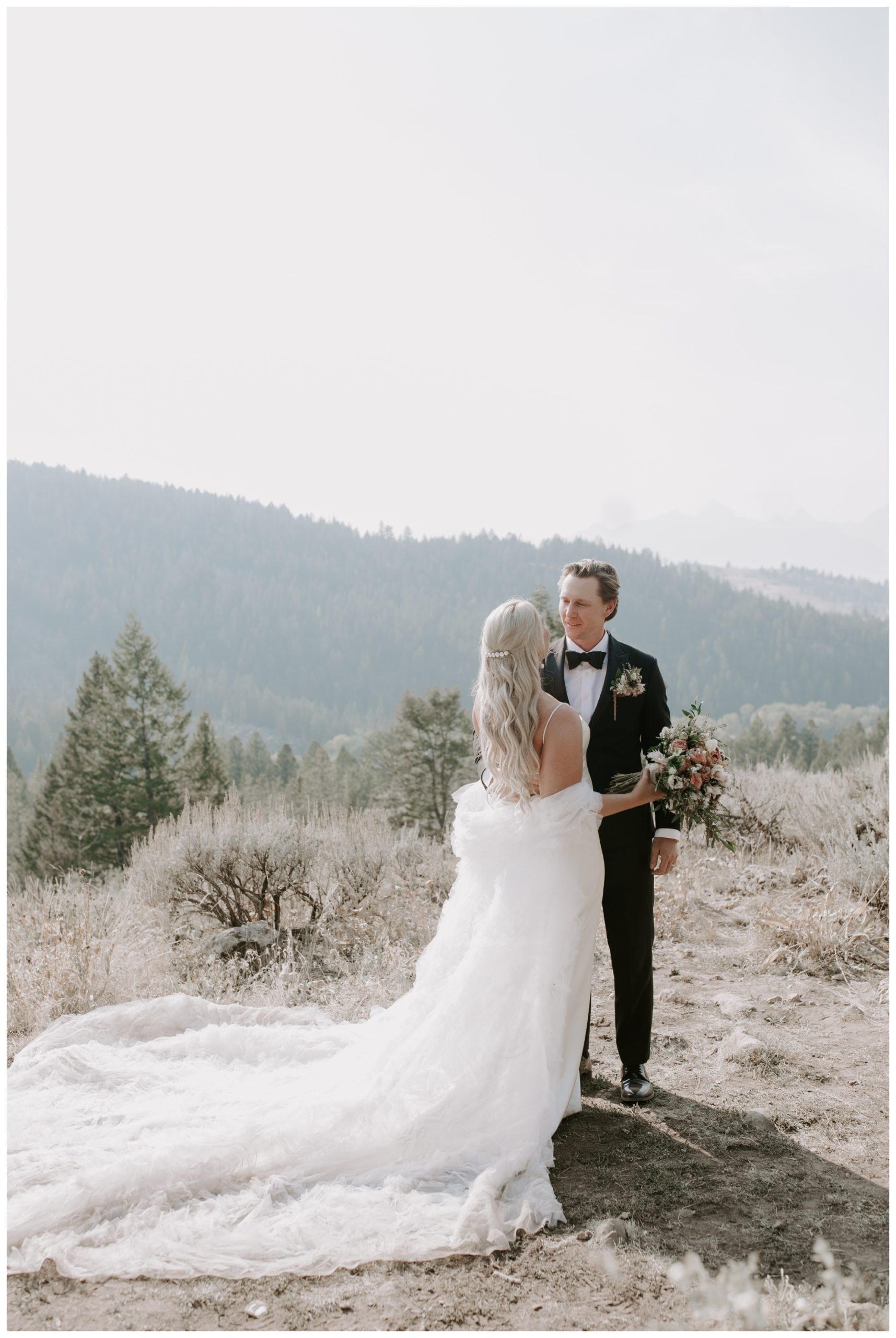 mountain wedding portraits; Grand Tetons; Wedding Tree; Jackson Hole, WY