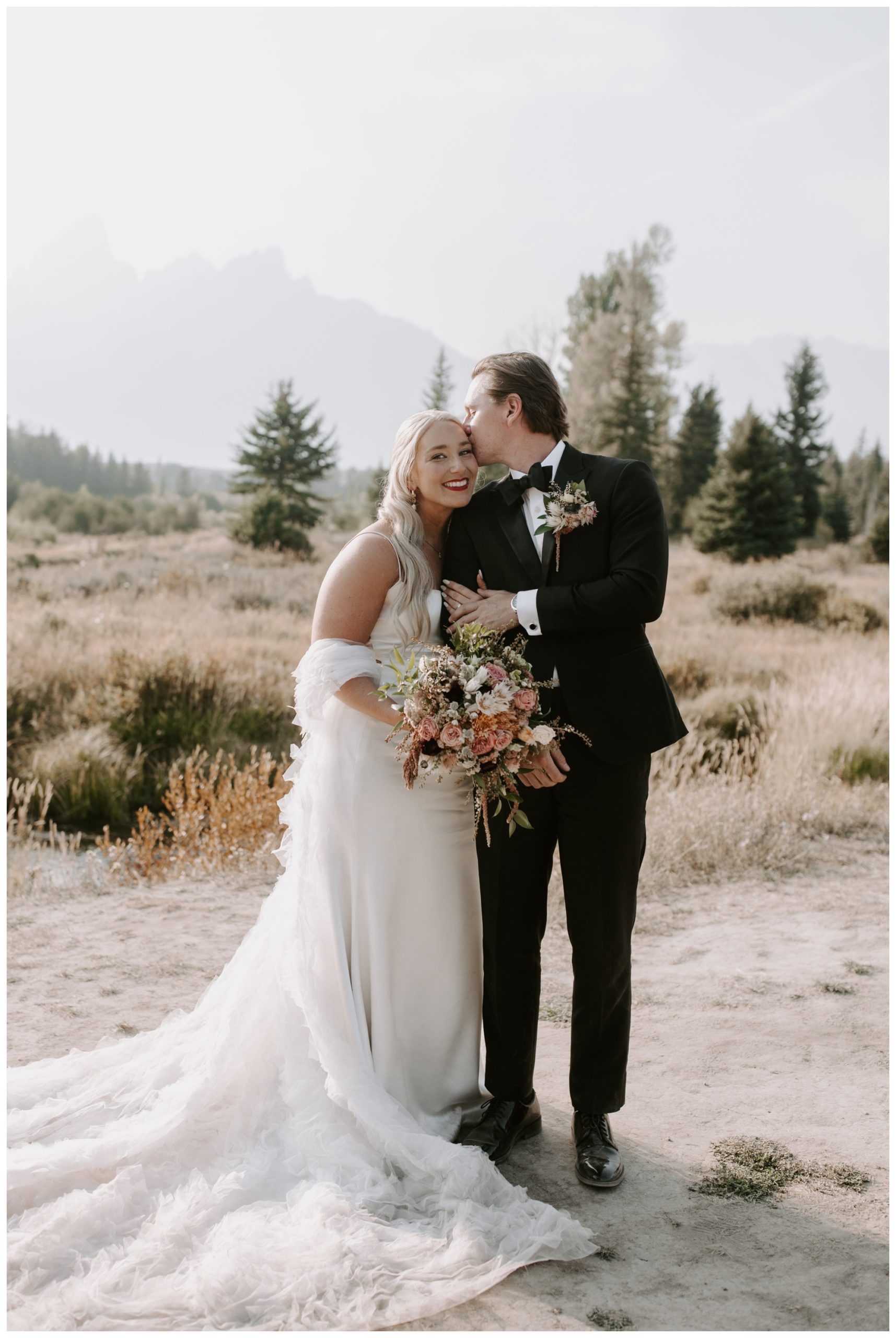 mountain wedding portraits; Grand Tetons; Wedding Tree; Jackson Hole, WY