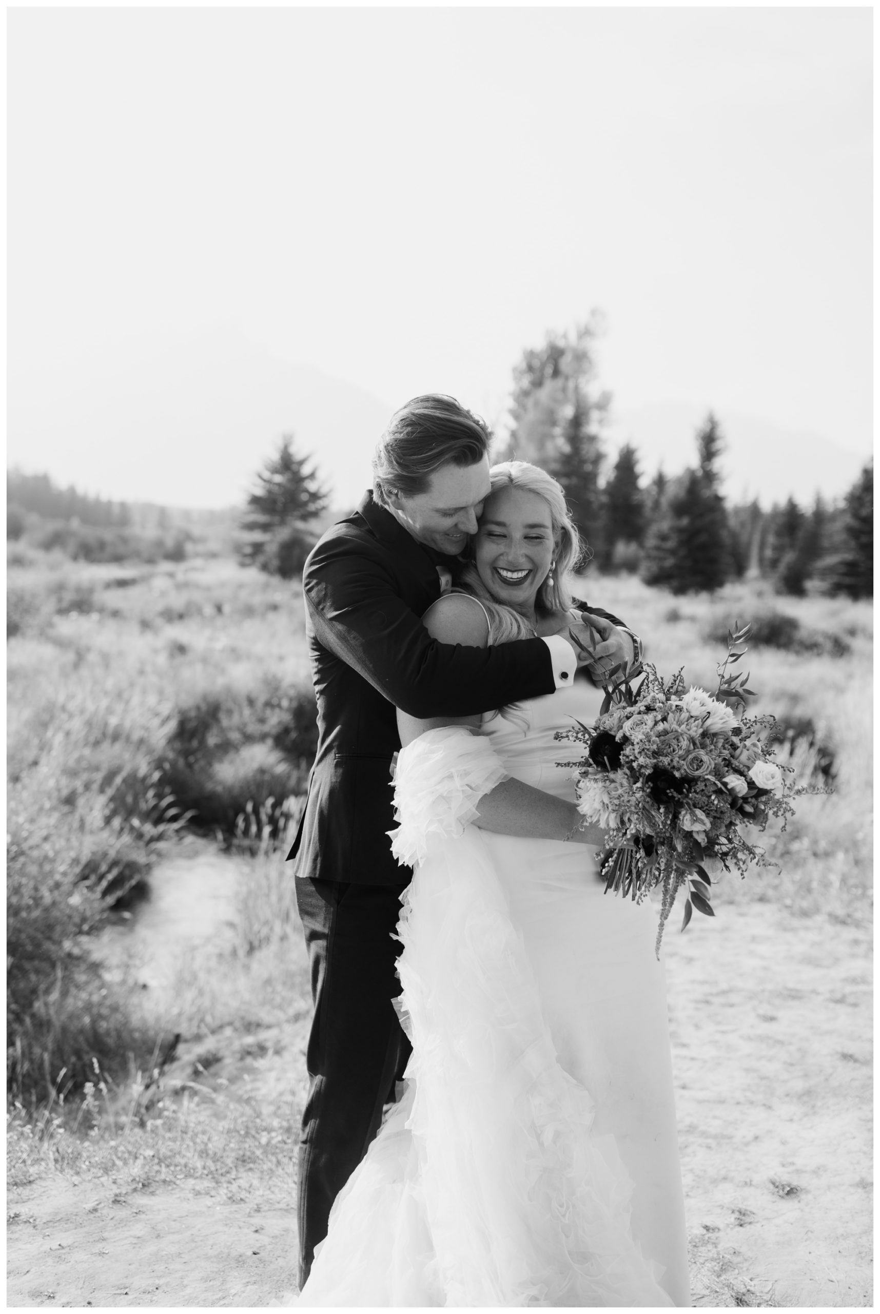 mountain wedding portraits; Grand Tetons; Wedding Tree; Jackson Hole, WY