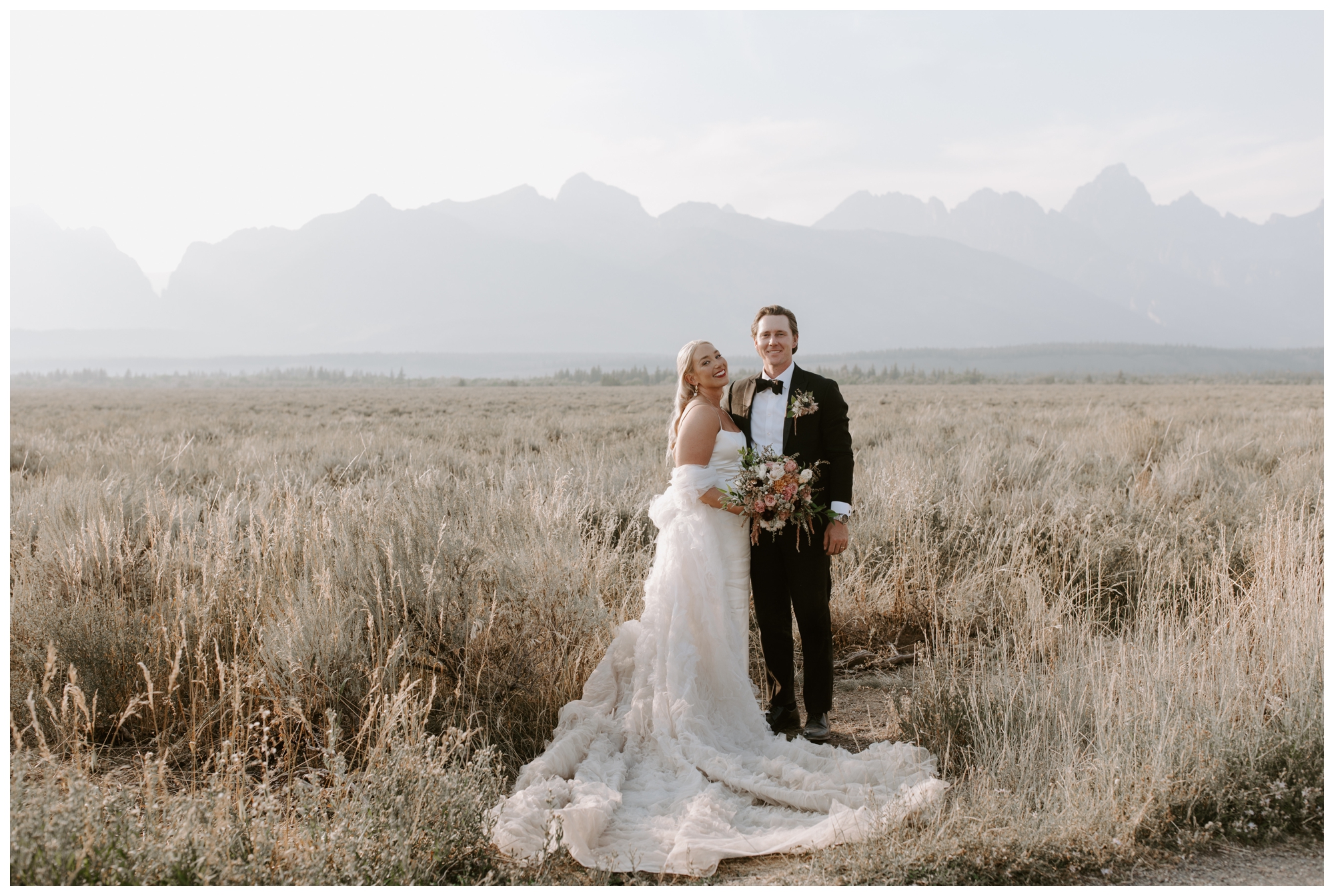 mountain wedding portraits; Grand Tetons; Wedding Tree; Jackson Hole, WY