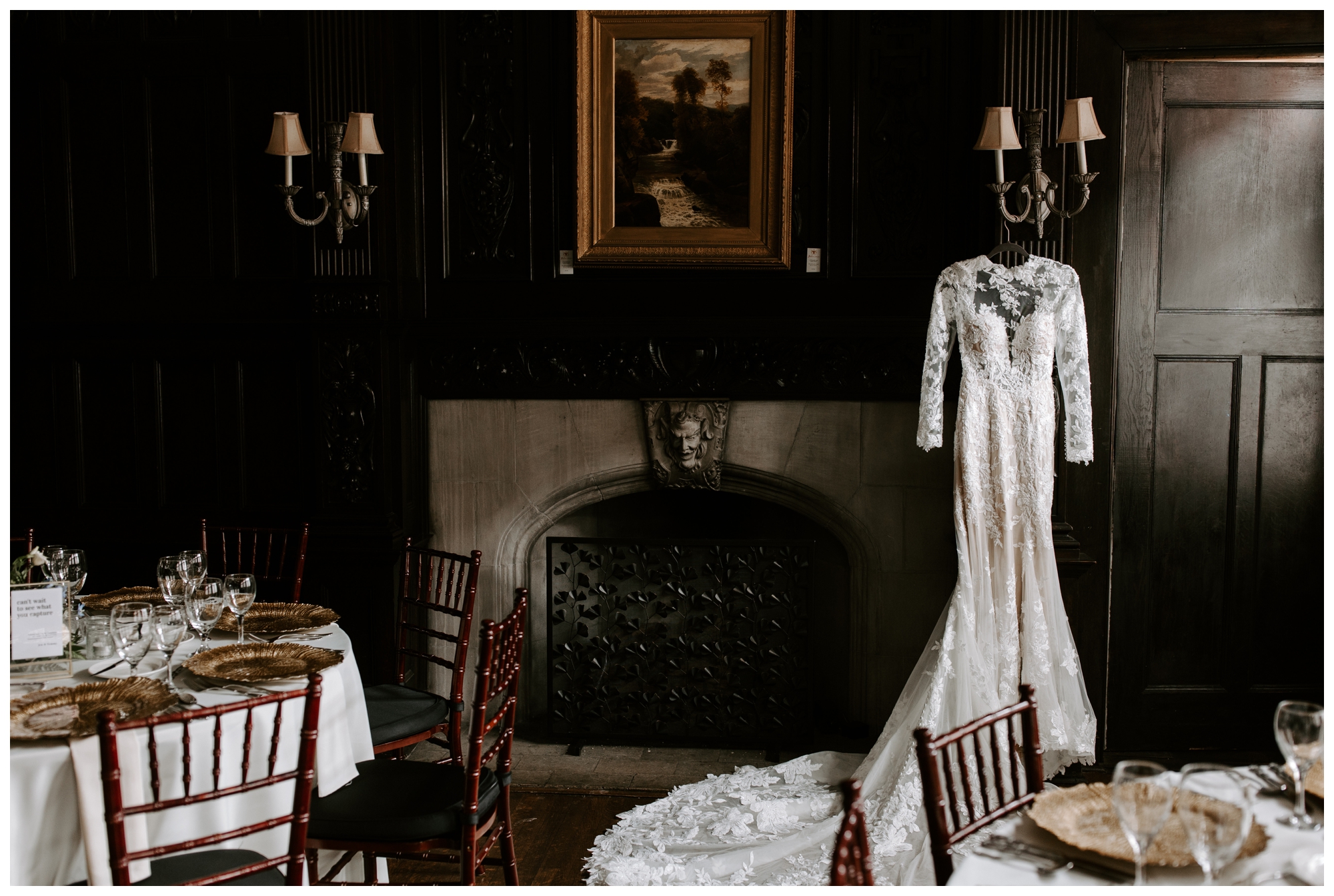 full lace wedding gown; lace sleeves